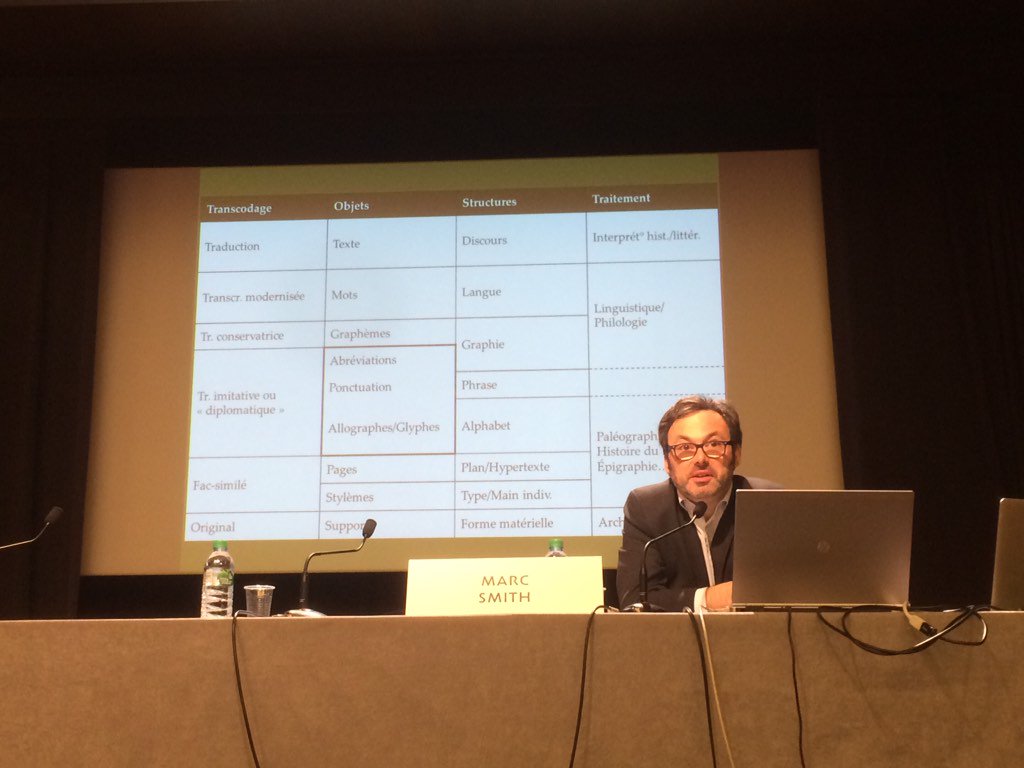 ANRT_type's tweet photo. #IIIeTYPE Marc Smith détaille les différents niveaux de transcriptions d'un texte, imitatives ou interprétatives https://t.co/meCmWN2dQh