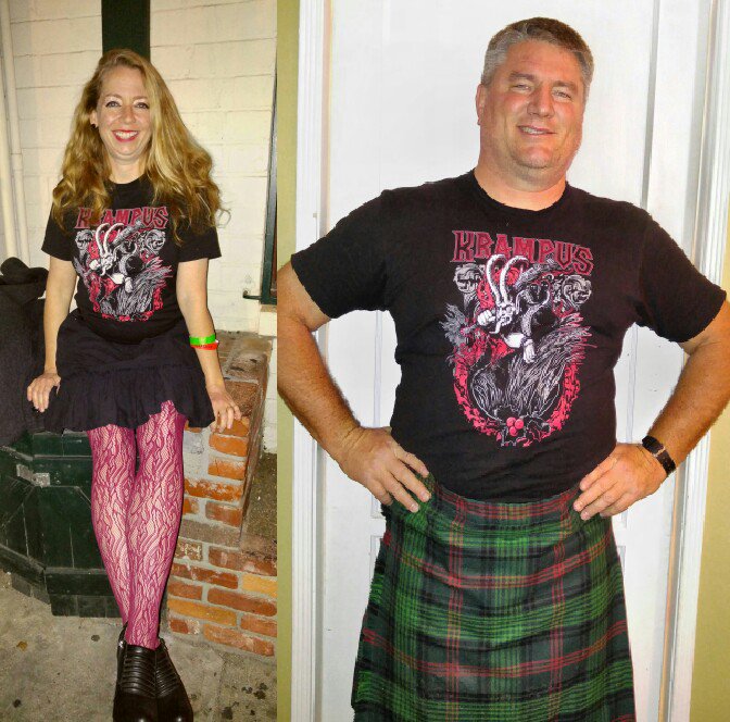 Laniidae_in_LA's tweet photo. @jimiyo @RedLionTavern @LeagueOfSTEAM Love the Krampus shirts! #Krampus https://t.co/kvWiaeDlX0