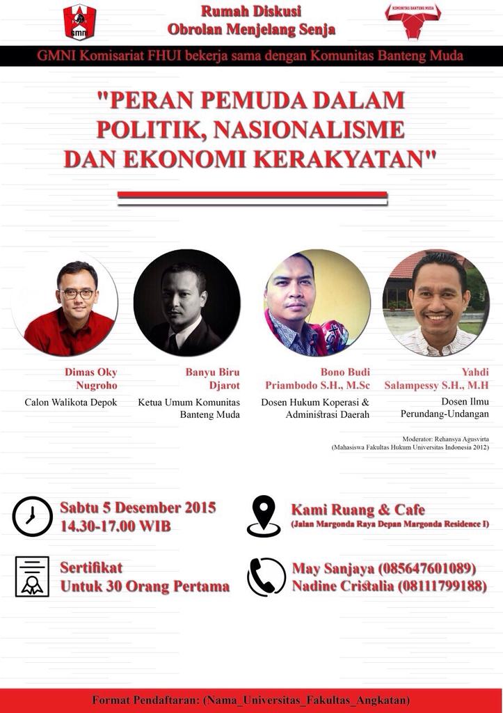 RelawanDON's tweet photo. Ini dia acaranya. yg mau diskusi sm bung @DimasONugroho silahkan merapat cc: @GmnI_FHUI @ZonaDepok @DepokBangkit https://t.co/bazPslFKZM