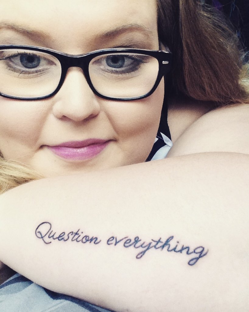 mikmatthews94's tweet photo. Today I got a tattoo inspired by @colleenhoover "Question everything" from #slammed one of my all time fav books!❤️ https://t.co/9MRzT9MPSt