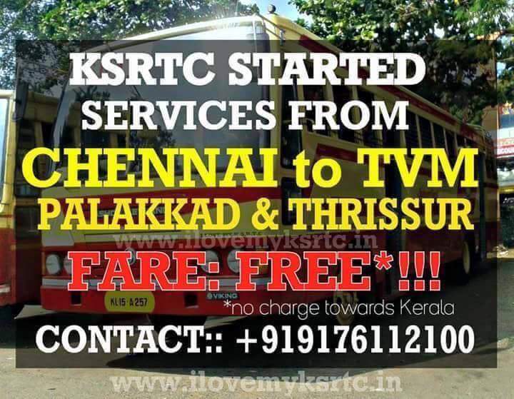 VishnuPSoman1's tweet photo. KSRTC started free service from #Chennai to #Tvm #Tsur #Pkd #ChennaiRainsHelp #ChennaiFloods #KSRTC #Kerala https://t.co/KCmPzwlUvd