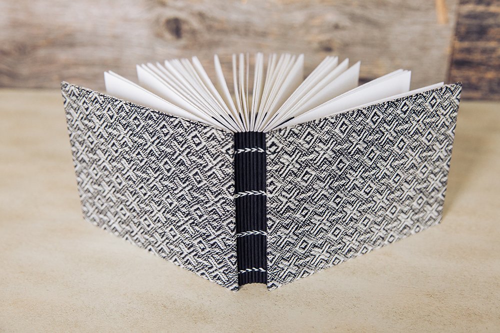 linenlaidfelt's tweet photo. A special collaboration combines @shuttershuttles handwoven fabric with bookbinding. See it @PorterFlea #PFX https://t.co/CnGiX61W0y
