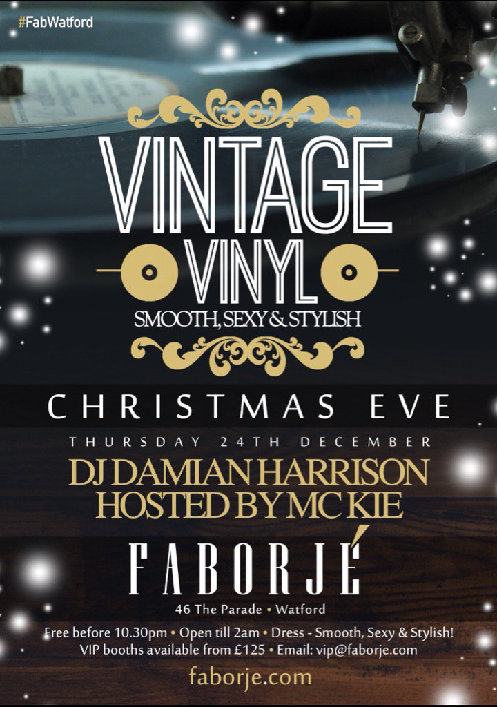 Vintage_Vinyl_'s tweet photo. This Chrismas Eve @FaborjeWatford we are Mr @1MC_KIE get in touch with @RhiPromotions for info #FabXmas #FabWatford https://t.co/maGV4OPWWV