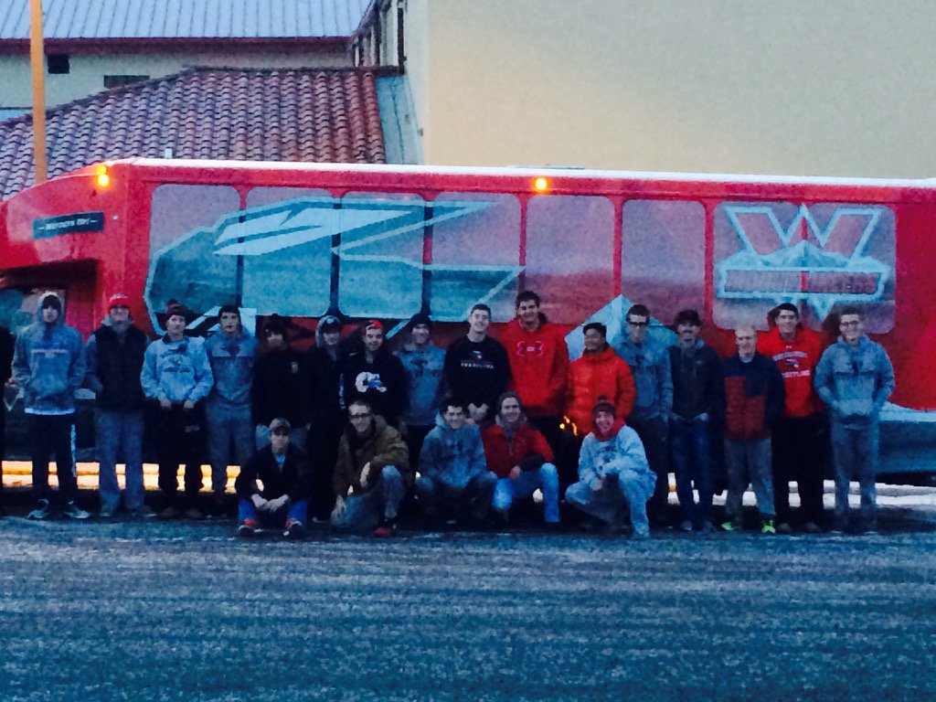 wcuwrestling's tweet photo. Mountaineer Wrestling team taking the new bus on its maiden voyage to Hays KS. Thank you Gerry and Jenny Shear!! https://t.co/R0WHyelCtr
