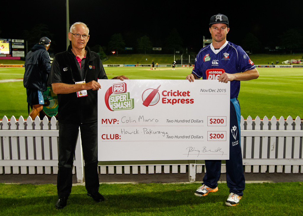 ndcaknights's tweet photo. Colin Munro wins the @CricketExpresNZ MVP award at #gpsupersmash @ndcaknights vs @aucklandcricket https://t.co/yiTBk1hToF