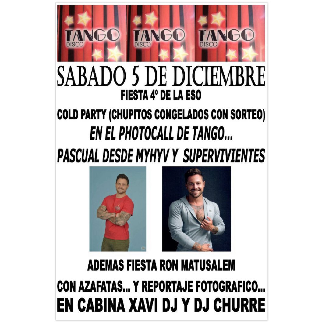 Caarla_rr's tweet photo. Esta noche en @DISCOBARTANGO  fiesta de 4°ESO COLD PARTY y con la visita de Pascual Myhyv ¡Te esperamoss!❄💃😉🍻🍹🍷 https://t.co/Ydbewb8kyl