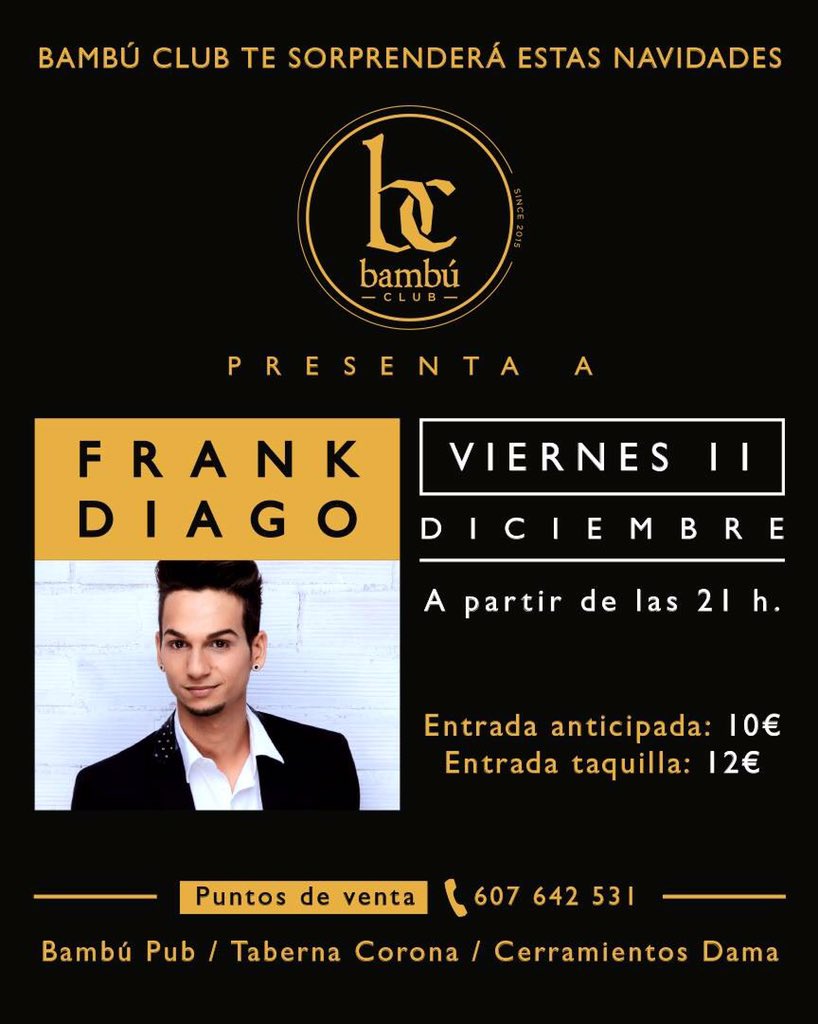 frankdiago's tweet photo. Este 11 de diciembre tenemos cita en la sala @bambuexperience en #Cordoba 😄 os espero a todos/as !! https://t.co/dmfsq2p3QF