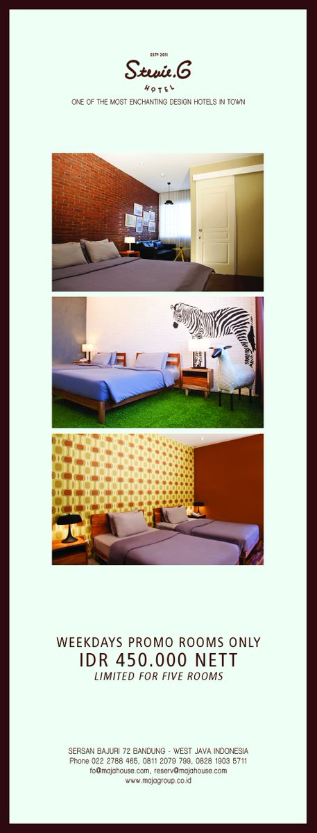 Weekdays promo rooms IDR 450.000 6th-10th Dec 2015 limited for 5 rooms, for reservation please call 08112079799