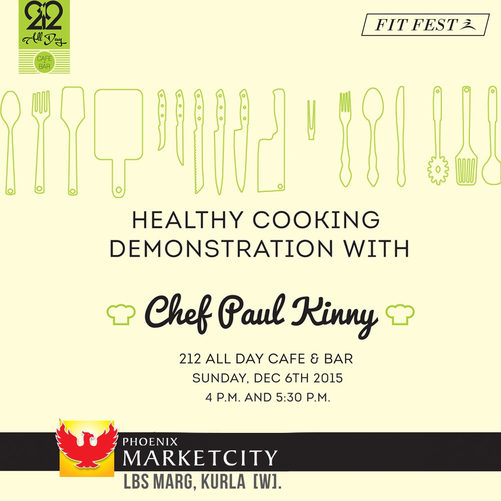 212CafeBar's tweet photo. Join us this Sunday as we learn the simple joys of #HealthyCooking @MarketcityKurla #Mumbai #FitFest2015 https://t.co/f27E7xbegl