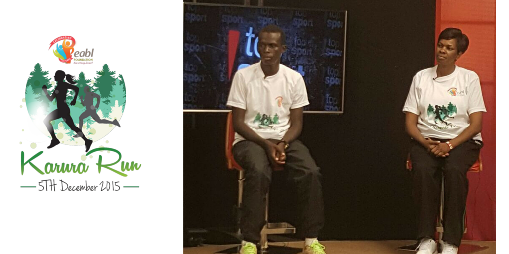 Elijah Mwangangi, the number 1 at the #EABLFKaruraRun -10km, live on <a href="/ntvkenya/">NTV Kenya</a> with the <a href="/EABLFoundation/">EABL Foundation</a> team