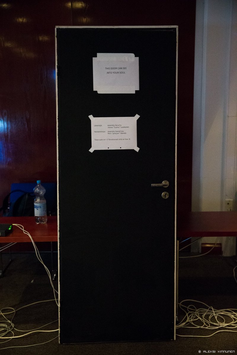 assemblyparty's tweet photo. #asmparty Advent Calendar 2015 - Day 5. #asmorg has sense of humor. Gamecrew asked lockable door and they got it ;) https://t.co/qE06TDQi3H