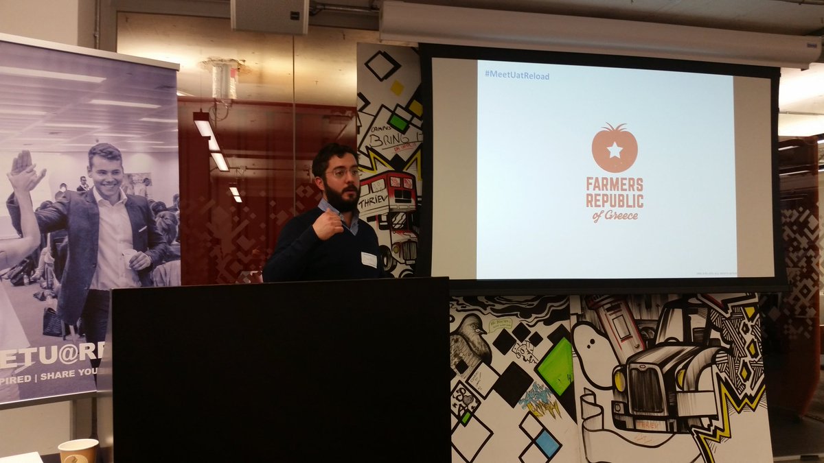 MarinaStamos's tweet photo. Dimitris of Farmers Republic of Greece talking about courage and passion in startup success. #MeetUatReload https://t.co/s3xLulVyCj