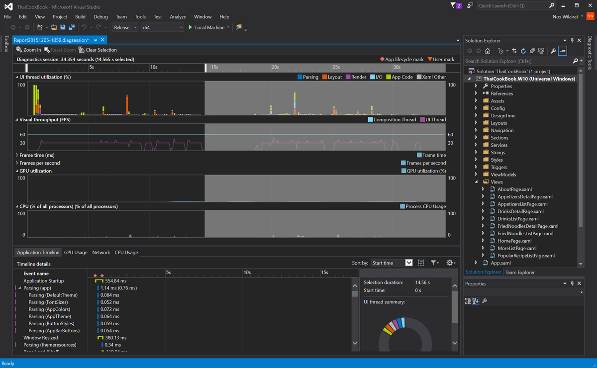 CodeFromHome's tweet image. Tried VS2015 Performance Tools for the first time. Very easy too use. Here screenshot from our first AppStudio app.