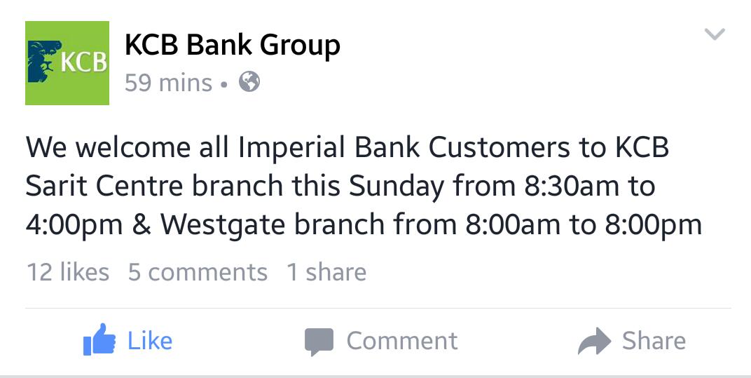 sheeemwangi's tweet photo. To all Imperial Bank Customers....@KCBGroup https://t.co/iXTiAWigF4
