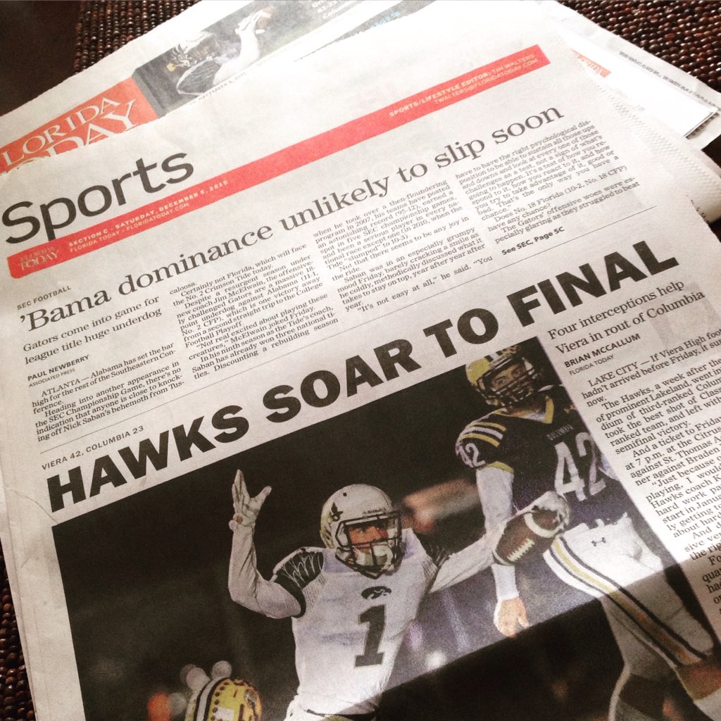 VieraHawks's tweet image. Saturday's Morning Paper is Looking Good...#STATEBOUND #WeAreViera #FocusFinish