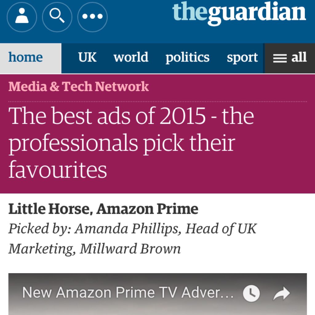 JointLondon's tweet photo. Very proud that @amazon #littlehorse is one of the few @guardian's Best Ads of 2015 https://t.co/O3vouRcC40 https://t.co/fDiI41yd7y