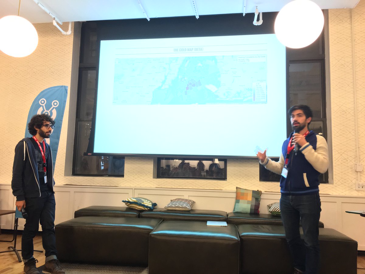 BetaNYC's tweet photo. Second #HackForHeat team, โgentrafind.โ A tool to monitor gentrification through heat complaints. #CivicTech https://t.co/5JQOyg8vG6