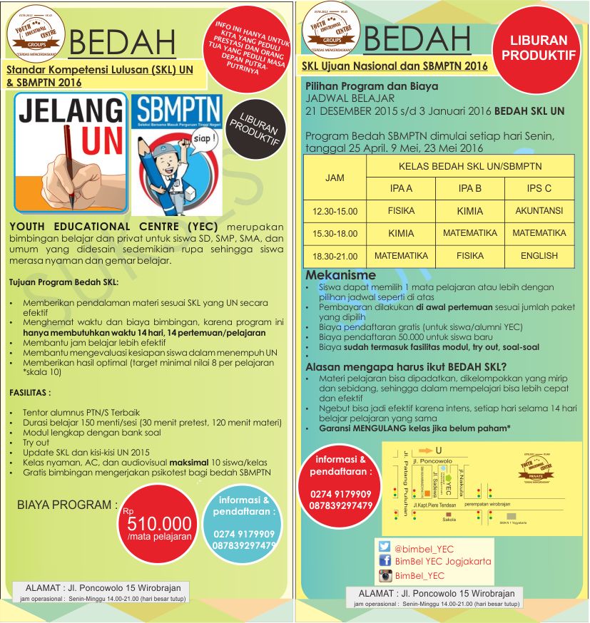 Resah UN?kita bantu!Join program BEDAH SKL UN&amp;SBMPTN,buktikan bahwa belajar bisa efektif @BimBel_YEC