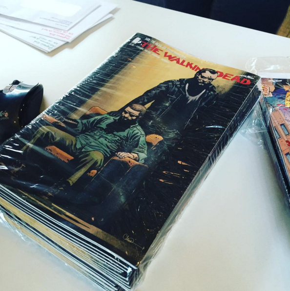 TheWalkingDead's tweet photo. Look what we just got in the office! Catch our preview of #TheWalkingDead Issue 149 HERE: https://t.co/VVUpAL2T4y https://t.co/2fkUHj5wcv