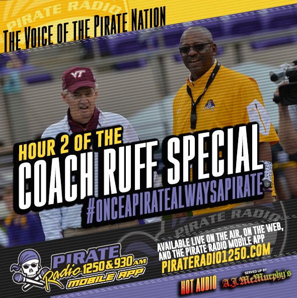 PR927FM's tweet photo. Hr 2 of our Live Coverage on the #CoachRuff dismissal #ECUFootball #OnceAPirateAlwaysAPirate https://t.co/fgC7Atxc2u https://t.co/g957pbBBAz