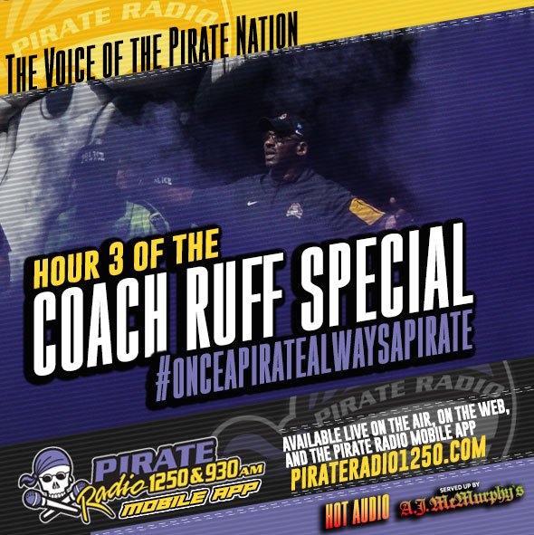 PR927FM's tweet photo. Hr 3 of our Live Coverage on the #CoachRuff dismissal #ECUFootball #OnceAPirateAlwaysAPirate https://t.co/GfSG2RoblY https://t.co/novGe4Ix3S