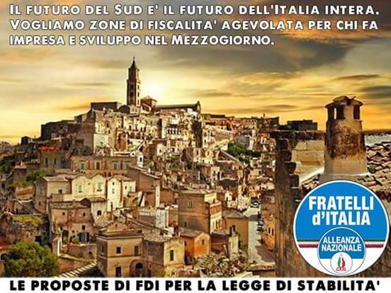 FratellidItalia's tweet photo. Proposte #FdIAn per legge #Stabilità: zone di #fiscalità agevolata per chi fa #impresa e #sviluppo nel #Mezzogiorno https://t.co/BP2UvyymmY
