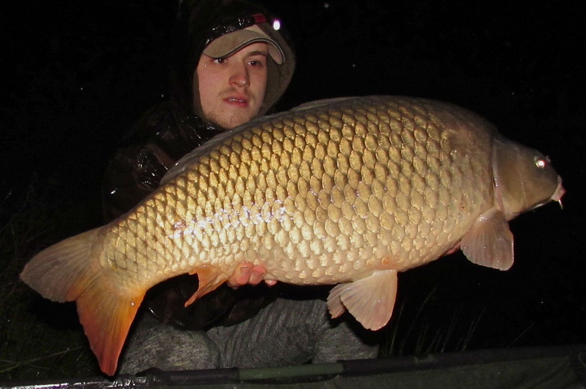 BroomsCross's tweet photo. Harry Cottrell braved wind &amp; rain 1st session on Upper &amp; landed new lake record common 22lb8oz #carpfishing https://t.co/tDWDzEztxY