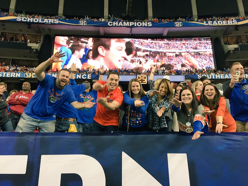 SECNetwork's tweet photo. Chomp Chomp! #Gators fans are fired up at the #SECChampionship. https://t.co/4EZzm2KHEa