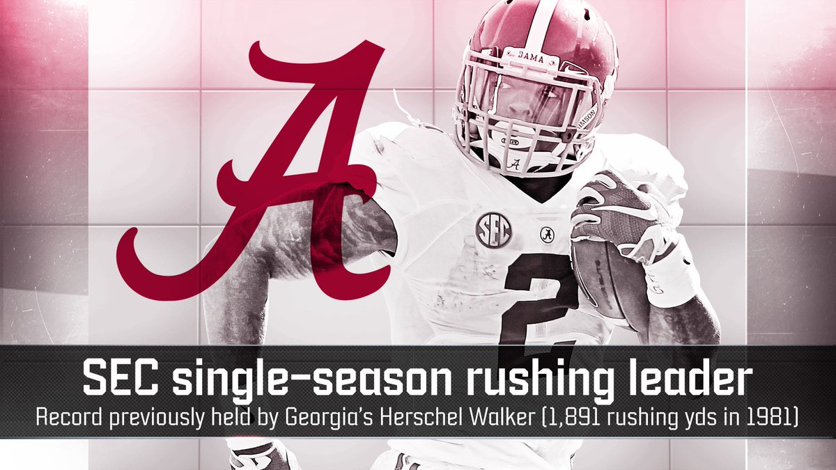 ESPNInsights's tweet photo. Derrick Henry has broken the SEC record for rushing yards in a season, previously held by Herschel Walker https://t.co/O4DynOldwr
