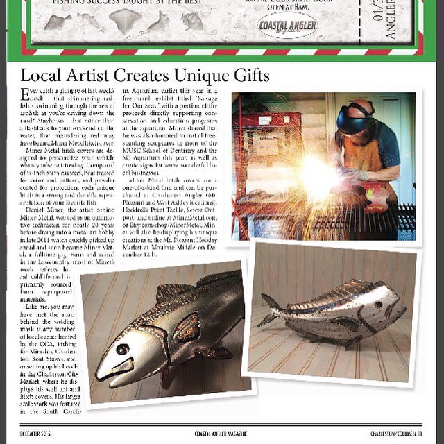 Excited to be featured in the <a href="/CoastalAngler/">Kevin Francis</a> Charleston's December issue - p37! #fishing #metal #art #minermetal