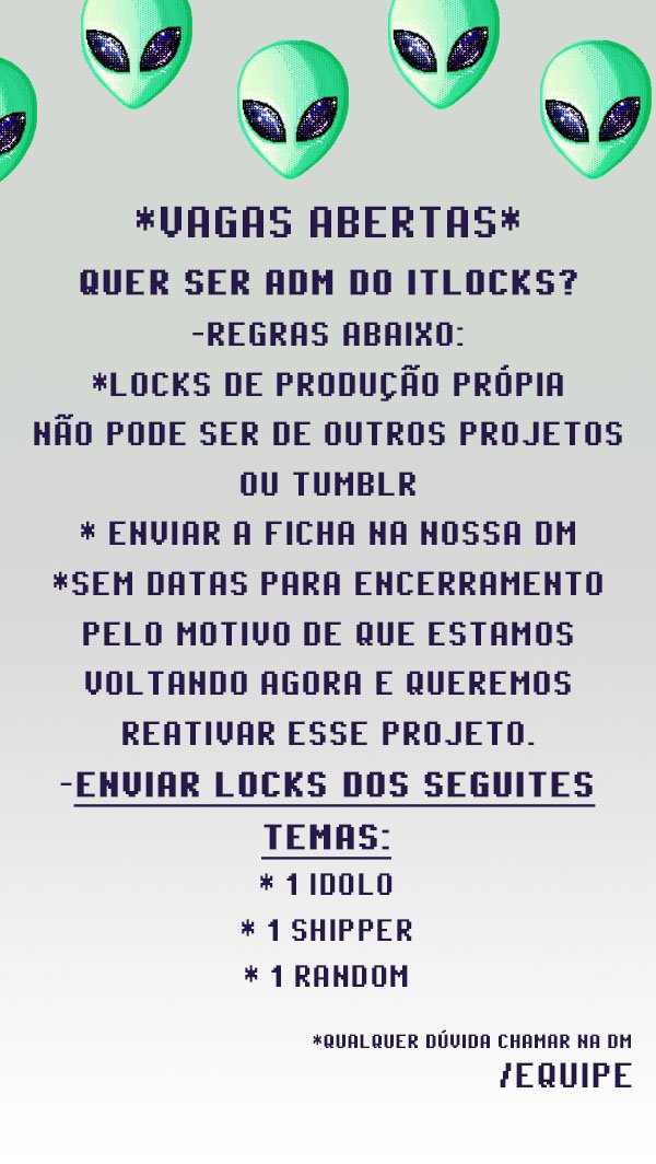 itlockscreen's tweet image. 👽 ATENÇÃO 👽
Todas as regrinhas do nosso projeto para vocês ✨ Para quem for participar boa sorte! /Equipe
