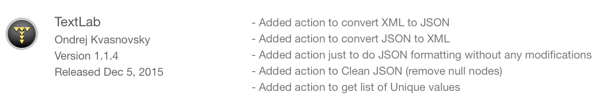 New TextLab itunes.apple.com/us/app/textlab… available: #XML to #JSON, JSONtoXML, clean JSON, #Unique values and more added.