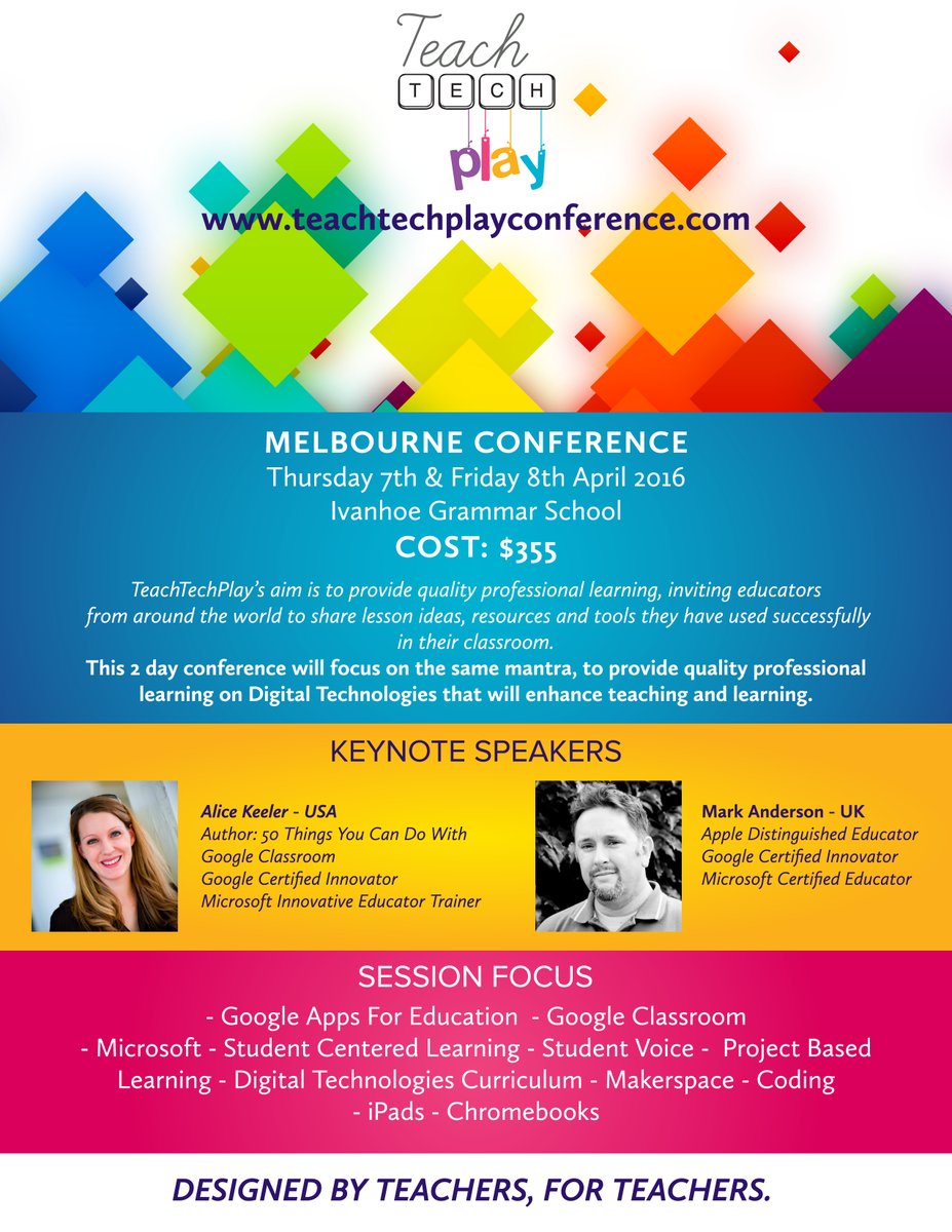 TeachTechPlay's tweet photo. Exciting addition! @NoTosh will be presenting at TTP
April 7 &amp; 8
https://t.co/zqexfXDyeb
#aussieed #vicpln #actlearn https://t.co/uEMFFizglS
