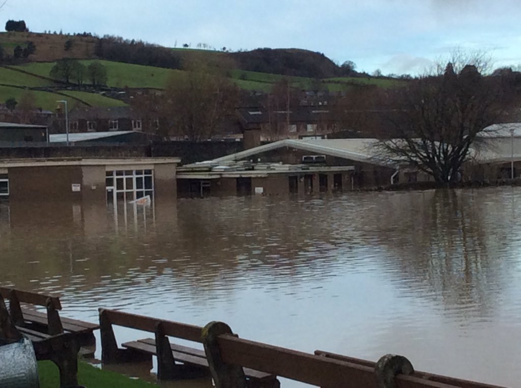 Shap Rd this morning. Devastation. Tideline on Whinfell shows how high water got, level with flat roof