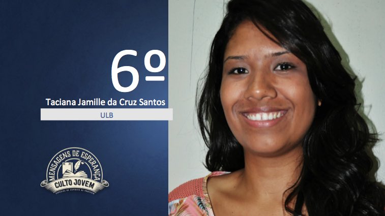 IASDVilas's tweet photo. Ontem (5),Taciana da Cruz dos Santos, finalista do #MasterWhite alcançou o 6º lugar representando a ULB. Parabéns! https://t.co/OOmHrQiO6B