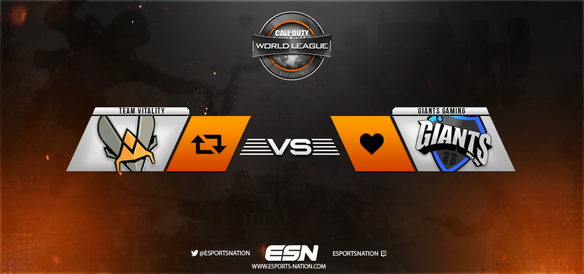 EsportsNation's tweet photo. #CoDWorldLeague EU Qualifier | Group A - 4th Seed Eliminator

RT for @Team_Vitality
LIKE for @GiantsGaming https://t.co/Rnuk0MncoZ