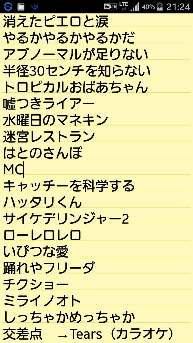 itopin110's tweet photo. アルカラ新潟2日目セトリ
初めてのチケット2.3番目で最前列。
いいね。 https://t.co/QxFJpK1Btx