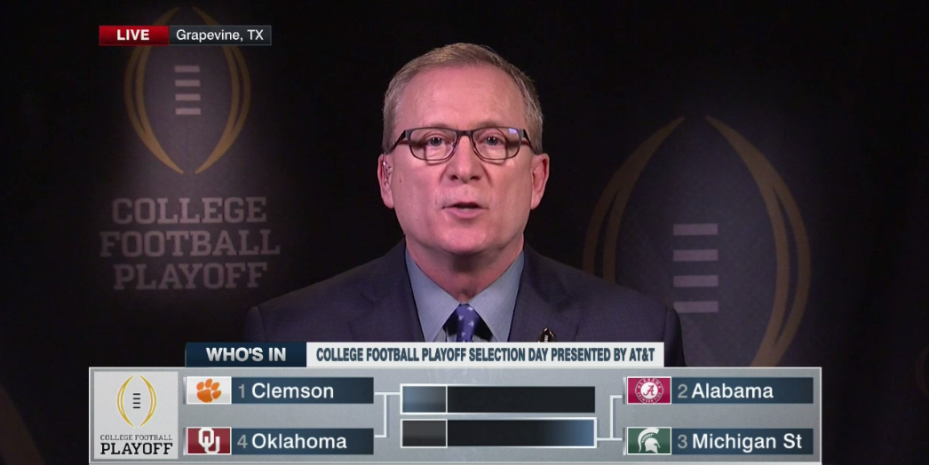 ESPNCFB's tweet image. "There were people in the room that thought Oklahoma could be the #1 team." - Jeff Long