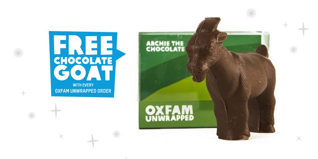 Get a free chocolate goat with every Oxfam unwrapped order. Shop now: bit.ly/1R341zL #ChristmasIsAlmostHere