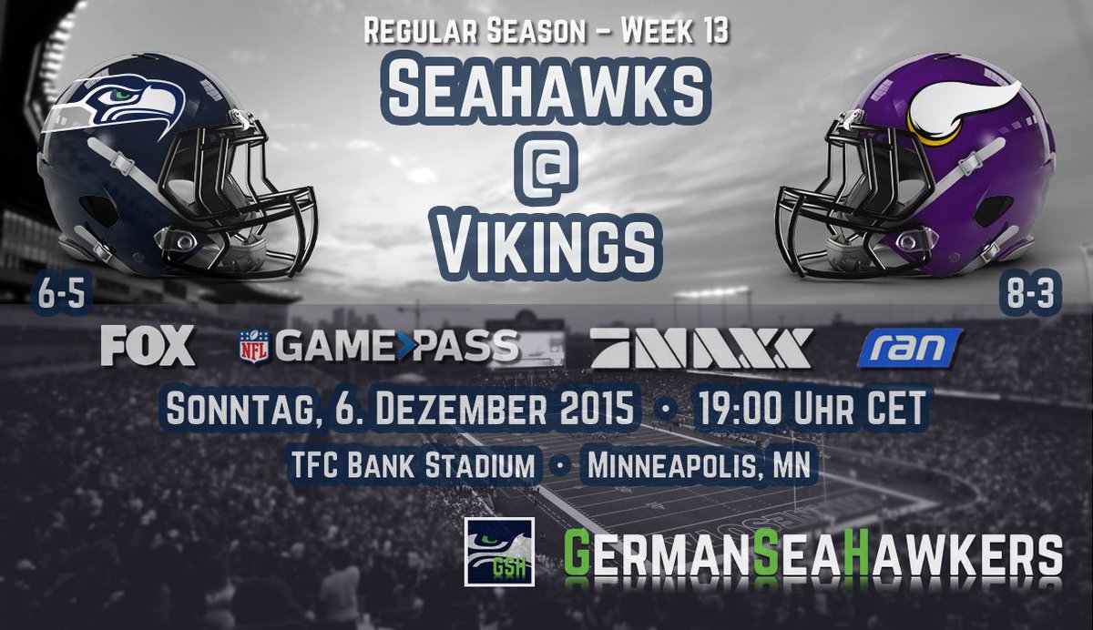 SeaHawkersGER's tweet photo. Heute Abend um 19 Uhr CET @Seahawks @ @Vikings, LIVE im Free-TV. #NFL #NFLger #SFvsSEA #ranNFL #maxxNFL #GSH https://t.co/u5wZD6WeD6