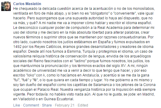 RAE (1): "Le desconozco cualquier poder de compulsión a la Real Academia para determinar mi uso del idioma..."