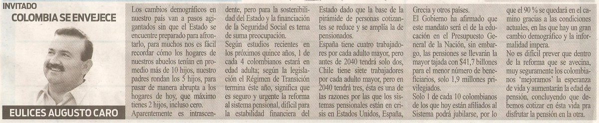 Artículo publicado en el periódico EXTRA-BOYACÁ el Viernes 4 de Diciembre de 2015.