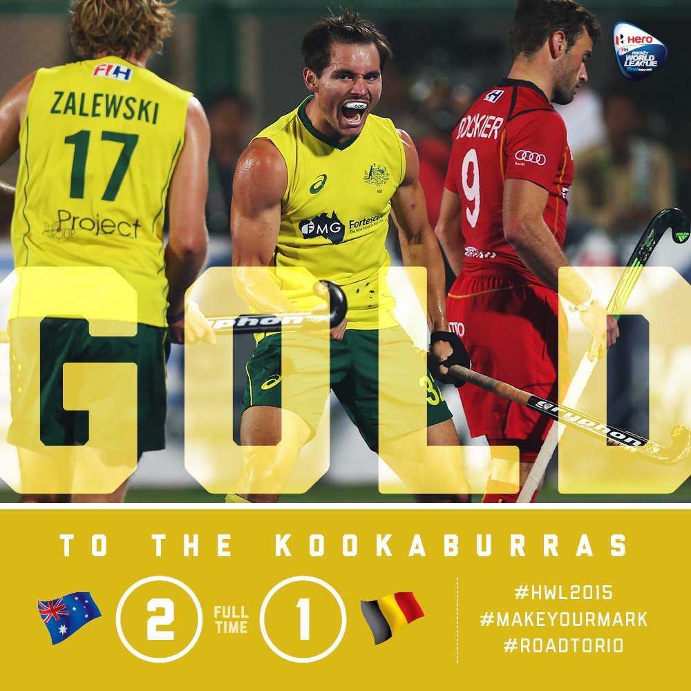 Kookaburras's tweet photo. It's gold for the @Kookaburras. Goals from Jeremy Hayward &amp; Matthew Dawson seal maiden World League crown #HWL2015 https://t.co/TO0pUutPdk