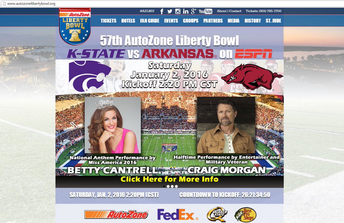 AZOLibertyBowl's tweet photo. #AZLB57 MATCHUP IS SET: K-STATE vs. ARKANSAS
For tickets visit https://t.co/GIGAY6Ukvh or call (901) 795-7700. https://t.co/rxxWt49kjc