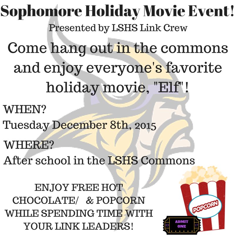 HEY SOPHOMORE VIKINGS! Spread the word and come hang out with us on Tuesday! 💜💛🍿☕️☃