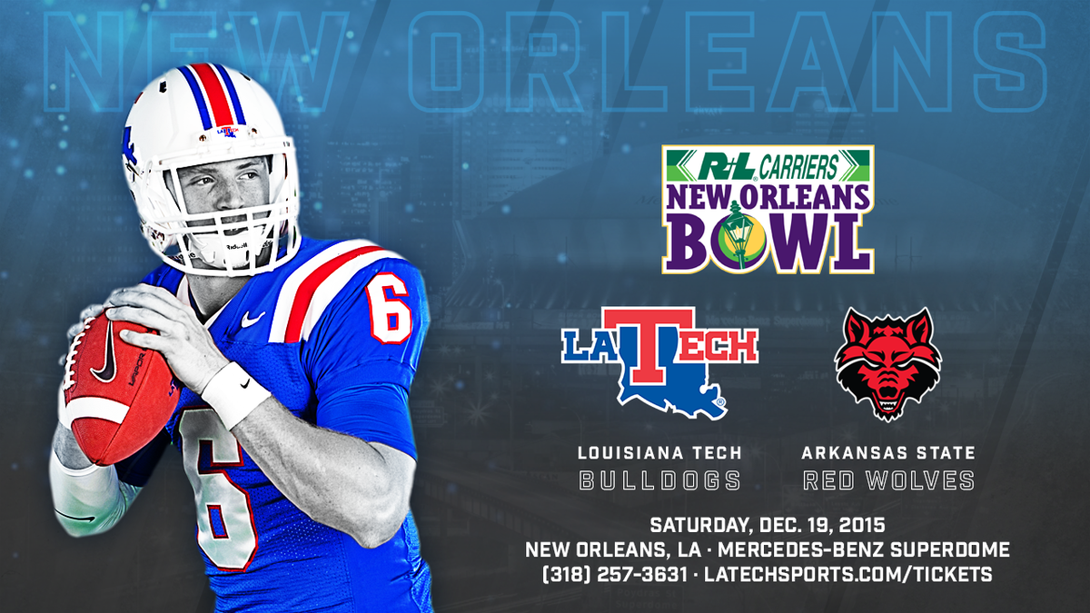 LATechFB's tweet photo. BREAKING: #BowlDogs to Face Arkansas State in R+L Carriers New Orleans Bowl #WeAreLATech https://t.co/p7ppSNRk4n https://t.co/mRFnZlG2Sq