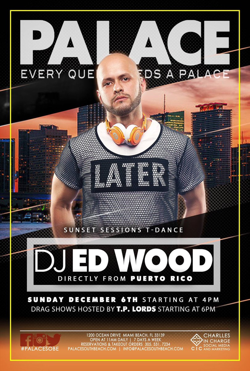 #SundayFunday #TDance with #DJEdWood starting #now! From #PuertoRico! #PalaceSobe #SouthBeach