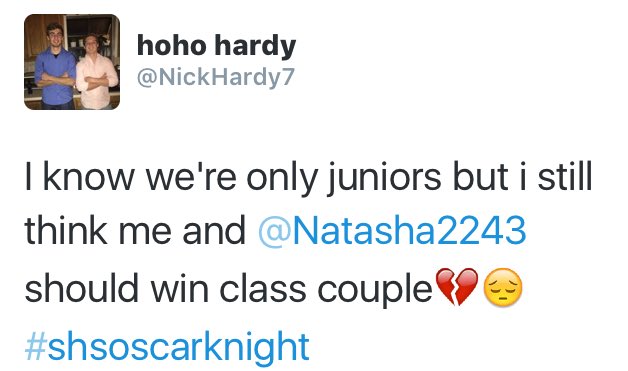shscompliment17's tweet photo. I was told to post this and say that "this is so adorable! @NickHardy7 and @Natasha2243 " -Anonymous https://t.co/wXO5AlQgFQ