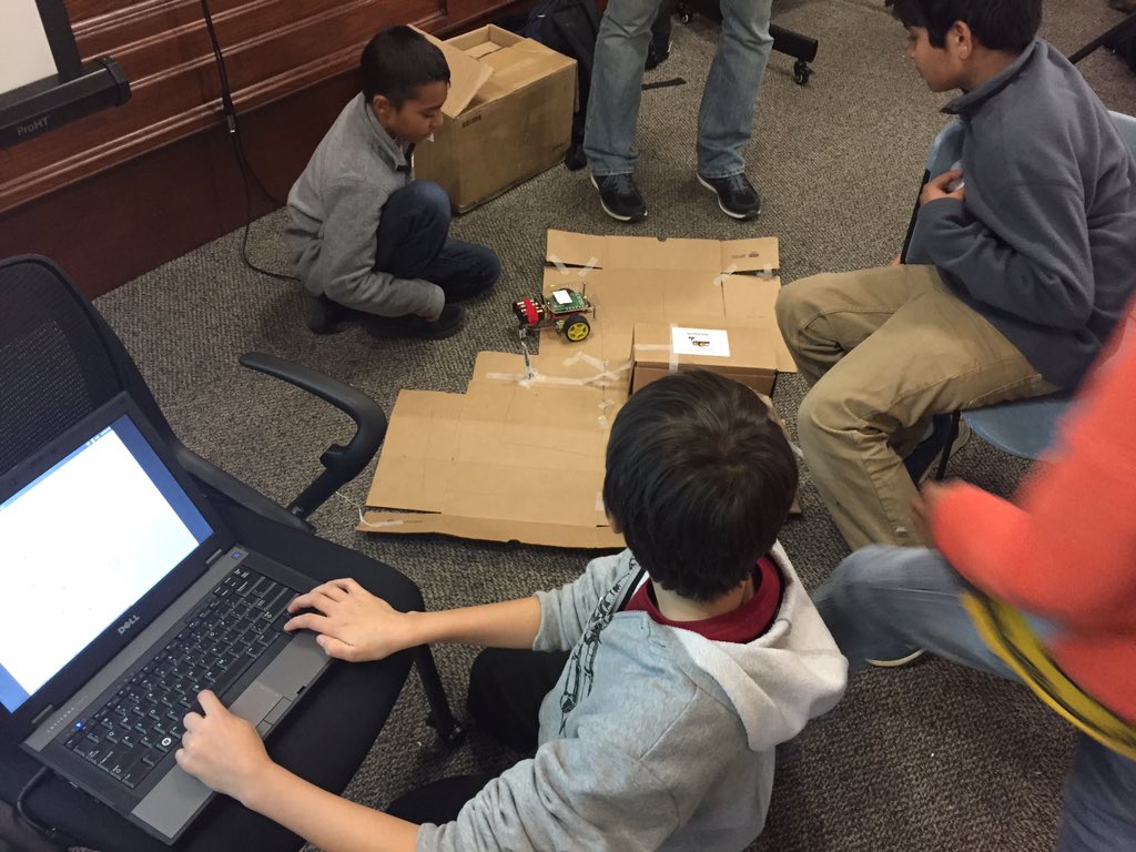 dexterind's tweet image. @CoderDojoDC programming the #GoPiGo @Raspberry_Pi robot through an obstacle course they designed.
