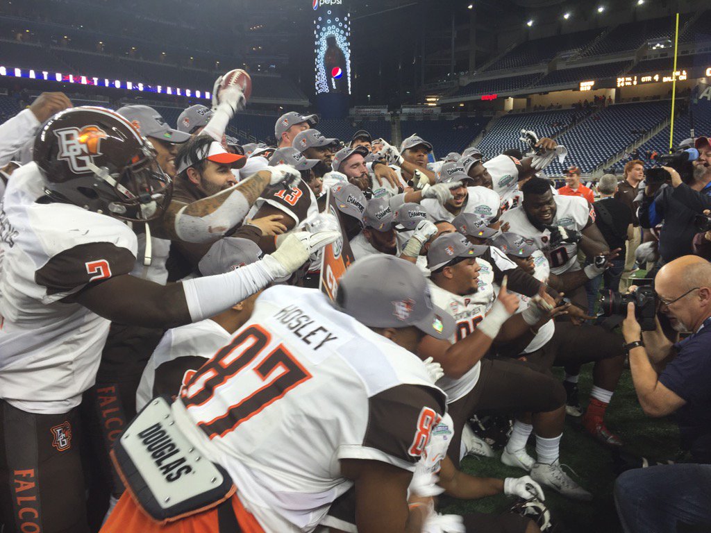 VanFalcon1's tweet photo. Pure joy. What a feeling. We are MAC CHAMPS. And we will be back. #Bowlbound #Again #WithRings #JoinUs #BeAFalcon https://t.co/3f9lZZul5M